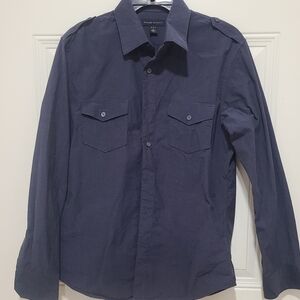 Banana Republic Size Small 14 14 1/2 Shirt Casual Dress Navy Blue
